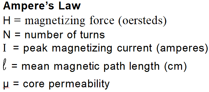Ampère's Law for transformer magnetizing force.