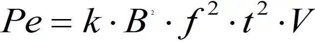 Eddy current loss equation for transformer laminations.